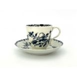 A Worcester blue and white relief moulded coffee cup and saucer