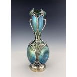 Loetz, a Secessionist iridescent Papillon glass and pewter mounted vase