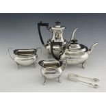 A George V silver four piece tea and coffee set, Walker and Hall, Sheffield 1918