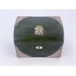 A Victorian silver mounted green leather stationary box, William Comyns & Sons, London 1891, half