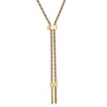 An 18ct bi-colour gold rope-twist lariat tassel necklace