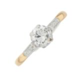 A mid 20th century 18ct gold and platinum, diamond single-stone ring