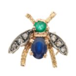 A mid 20th century gold, sapphire, emerald and diamond bug brooch