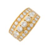 An 18ct gold diamond three-row dress ring