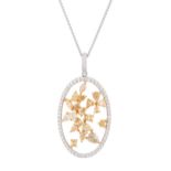 An 18ct gold fancy coloured diamond and diamond pendant, with chain