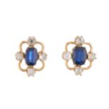 A pair of gold sapphire and diamond openwork earrings