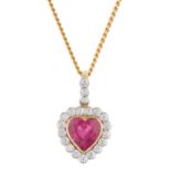 An 18ct gold pink tourmaline and diamond heart pendant necklace, with chain