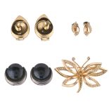 Christian Dior, three pairs of clip-on earrings and a brooch