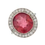 An early to mid 20th century pink tourmaline and diamond cluster ring