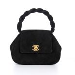Chanel, a small vintage black suede twisted top handle evening bag