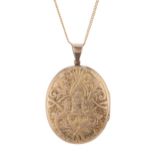 A late Victorian gold engraved locket pendant, with chain