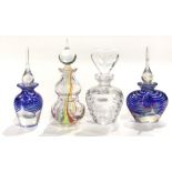 A Caithness clear and striped glass scent bottle, double gourd form with onion shaped stopper, two