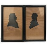 A pair of late 19th century silhouette portraits, Shelley and Mirabeau, 20.5cm x 11.5cm (2)