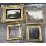 British School, 19th Century, a river landscape with trees, oil on board, 25 by 22cm, gilt frame,