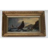 British School, early 20th Century, sailing vessels on choppy seas, a pair, oil on board, 28 by