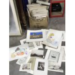 A large box of assorted antique and later mounted bookplates and miscellaneous pictures