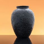 Rene Lalique, a Martin Pecheurs black glass vase