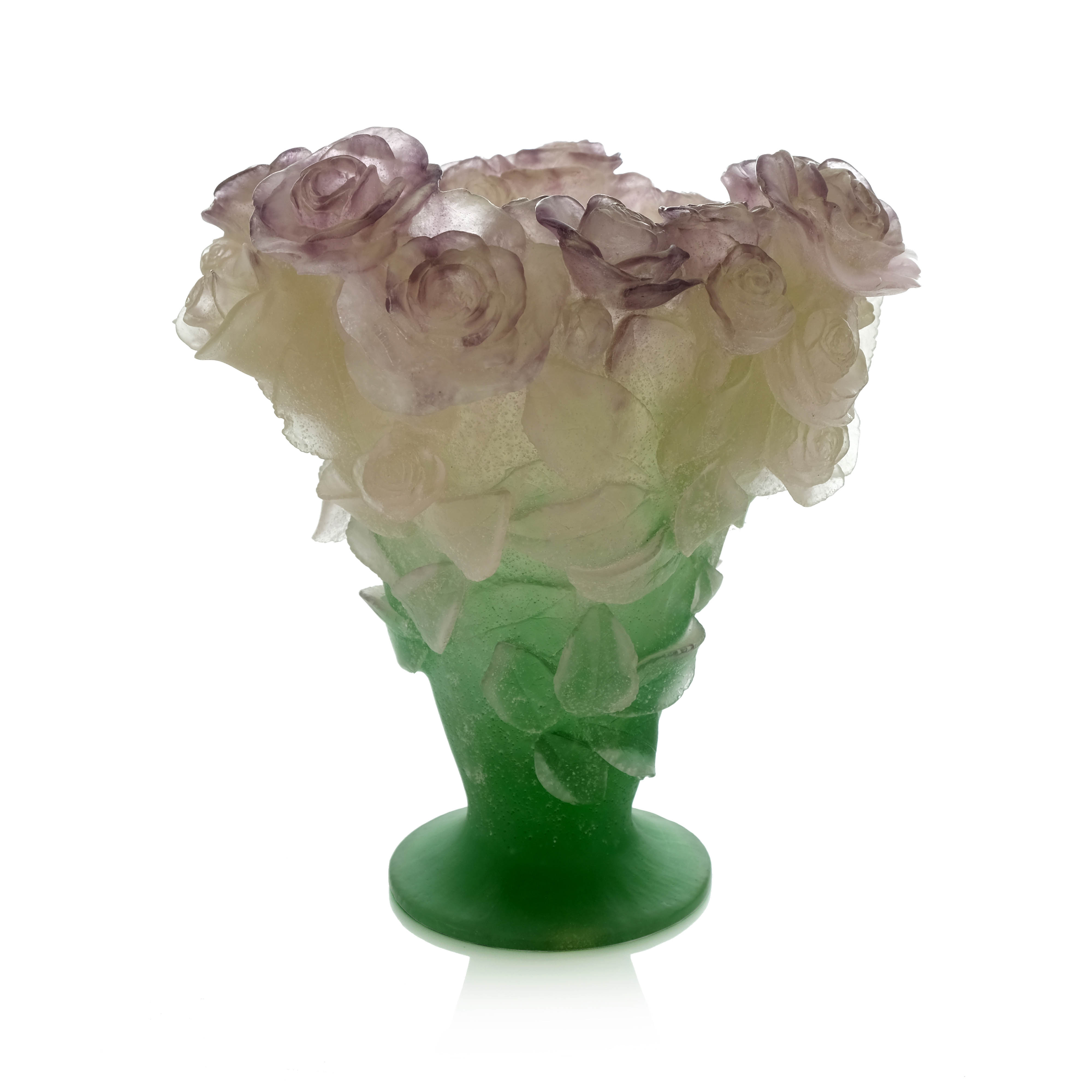 Daum, a pate de verre glass Roses vase