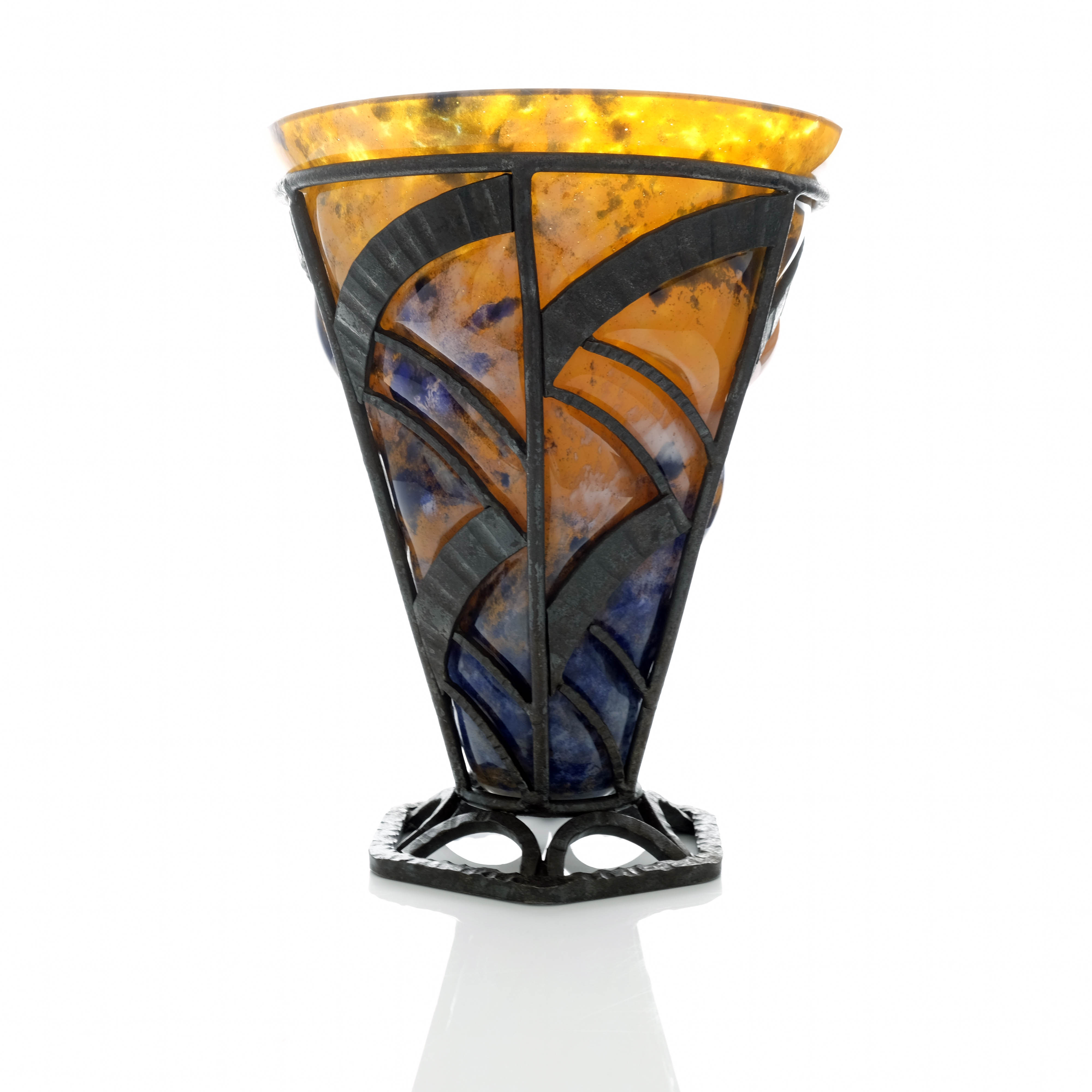 Louis Majorelle for Daum (attributed), a cloudy glass and wrought iron vase,