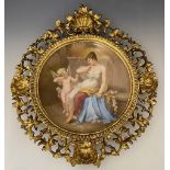 A 19th Century Vienna porcelain concave plaque, painted with a classically draped maiden and