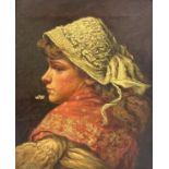 British School, circa 1880, portrait of a young lady, bust length in profile, wearing a bonnet and