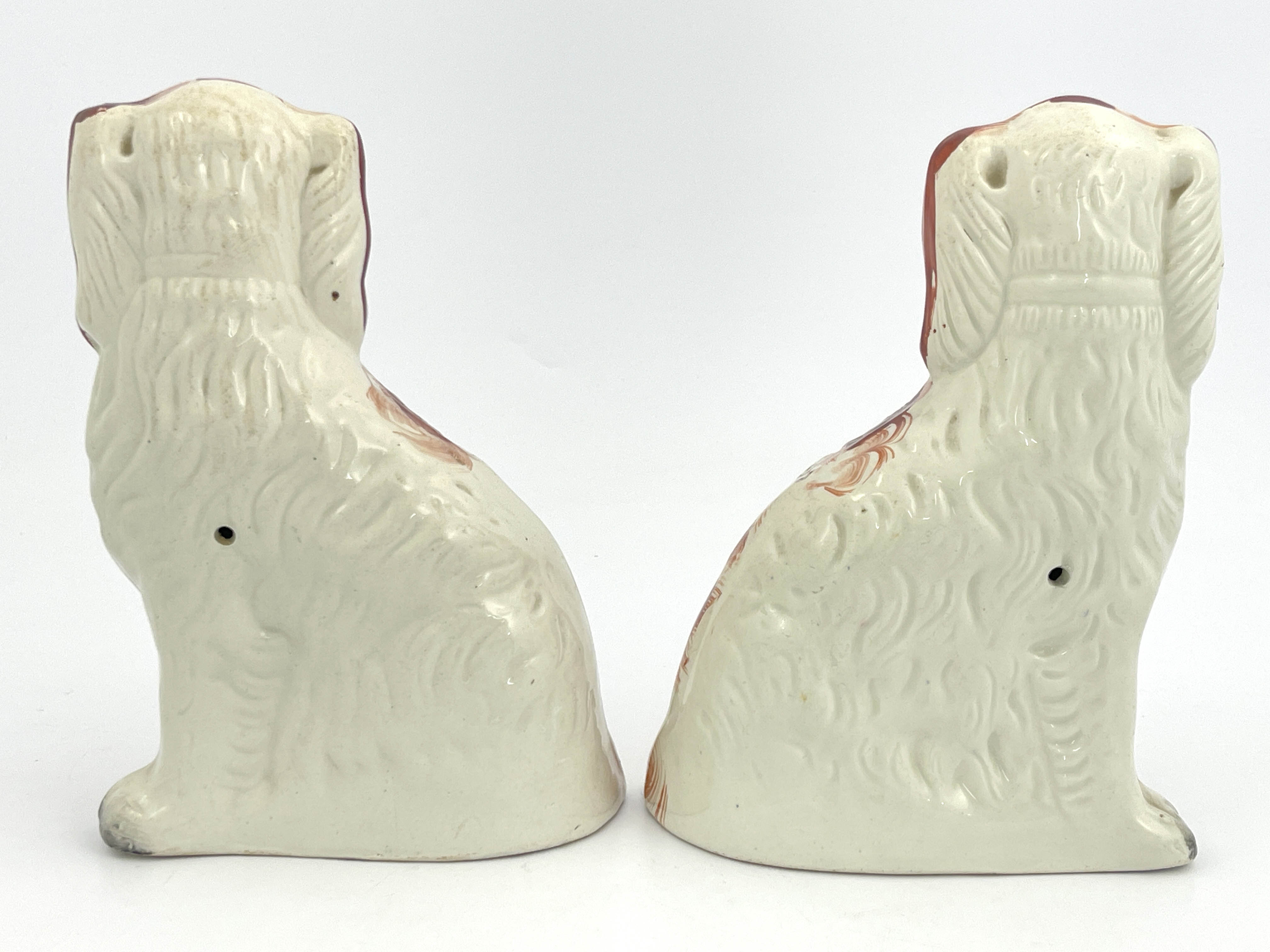 A pair of 19th Century Staffordshire flatback chimney dogs, modelled as brown and white spaniels, - Image 3 of 5