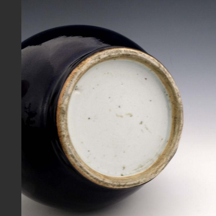 A Chinese blue monochrome glaze bottle vase, 18th century, extended neck, bombe body, celadon - Image 2 of 3