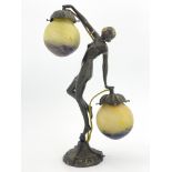 An Art Deco patinated bronze figural lamp base, after D H Chiparus, cast and modelled as a dancing