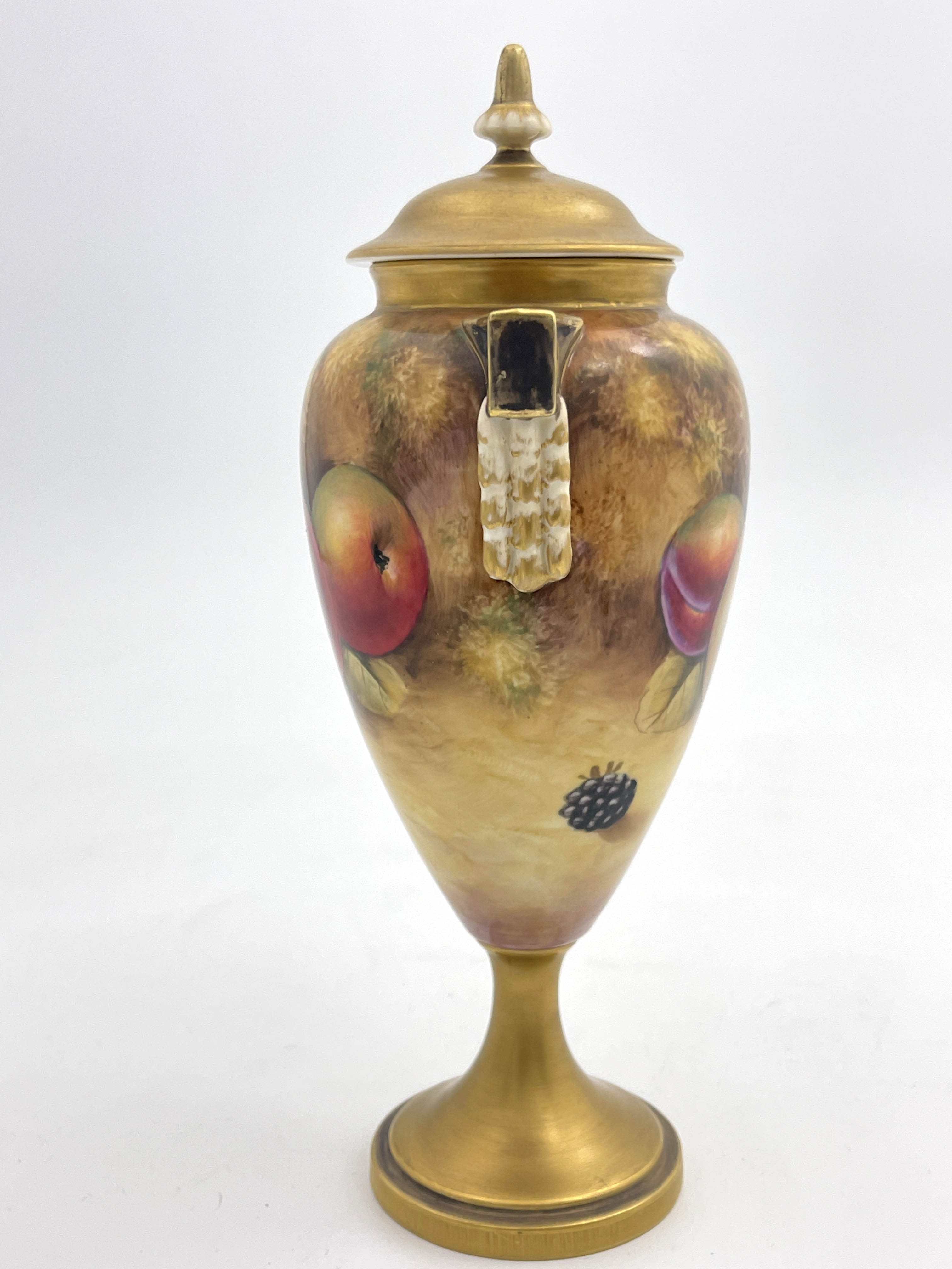 J Smith for Royal Worcester, a fruit painted pedestal vase and cover - Image 2 of 6