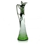 WMF for Moser, a Jugendstil silver plate mounted glass claret jug, the trumpet form body draining to