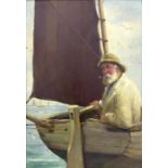 David W. Haddon (British, act.1884-1911), a Newlyn fisherman smoking a pipe in his boat, signed l.