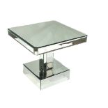 An Art Deco design cocktail table, bevelled mirrored glass, square top, octagonal support, plinth,