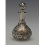 An American silver overlay glass scent bottle, import marks for Sampson Mordan and Co., London 1900