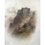 John Stinton, (Royal Worcester Artist) (British, 1854-1956), castle ruins on a coastal cliff: a