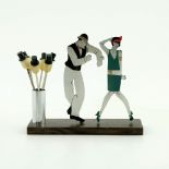 Sudre, a French Art Deco enamelled metal and Macassar novelty cocktail stick set, in the form of