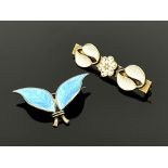 Willy Winnaess for David Andersen, a Norwegian Modernist silver gilt and enamelled two leaf brooch