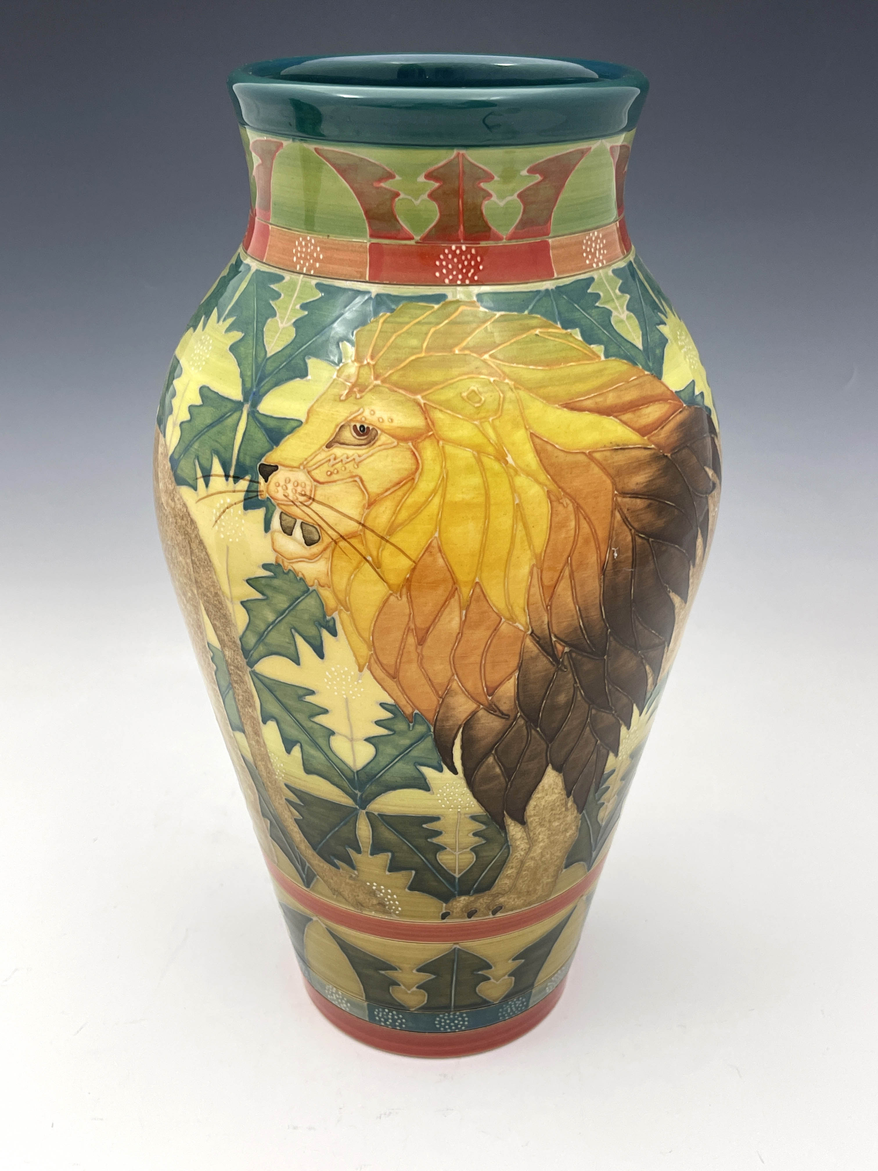 Sally Tuffin for Dennis China Works, Lion vase, inverse baluster form, 36.5cm high - Image 3 of 5