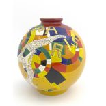 Danillo Curetti for Longwy, 'Paris' a limited edition ball vase, incised decoration depicting the
