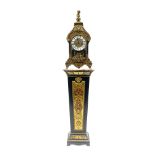 A Boulle work bracket clock of Louis XV design, caddy top with a gilt metal finial in the form of