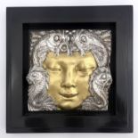 AFter Rene Lalique, Revelation Mask De Femme, an Art Deco style portrait gesso wall plaque after the