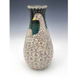 Sally Tuffin for Dennis Chinaworks, Peacock bottle vase and cover, teardrop form, 31cm high