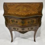 A small kingwood commode of Louis XV design, serpentine bombe form, floral and scroll marquetry