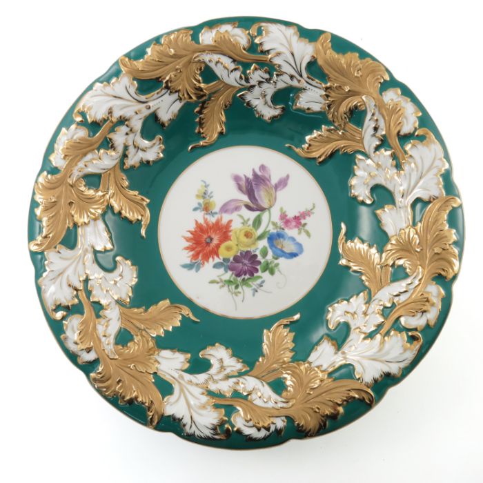 Three early 20th century Meissen floral decorated and relief moulded dishes - Image 2 of 8