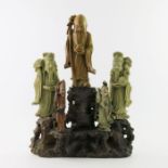A Chinese soapstone carving, in the form of five r