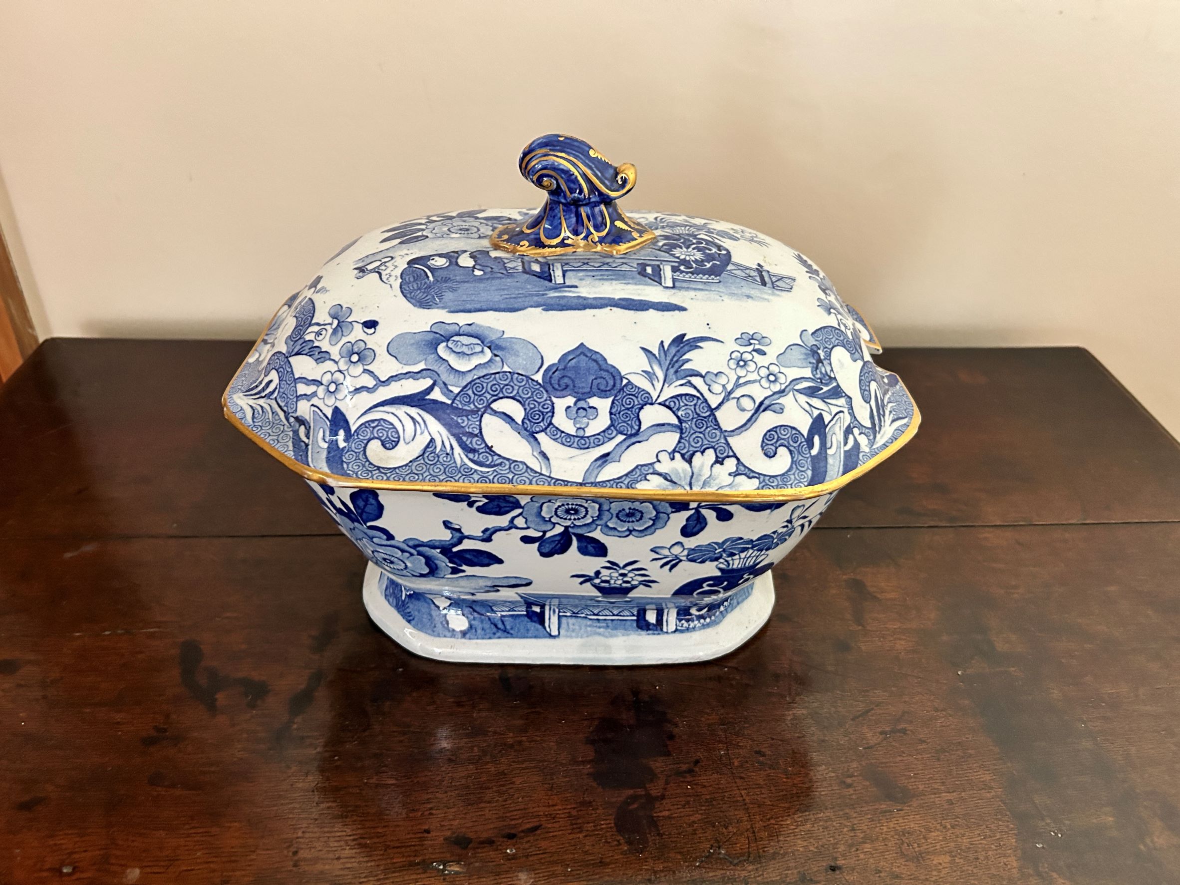 Three 19th Century octagonal blue and white tureens and covers, to include a Chinese example with