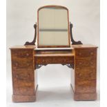 Heal & Son, London, a Victorian burr walnut dressing table, circa 1860, arched top swing mirror,