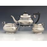 A George V silver three piece tea set, Burtons and Waters, Birmingham 1927