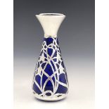 An Arts and Crafts silver overlay glass vase, probably Thomas Webb, John Hery Wynn, Birmingham 1902,