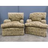 A pair of Peter Dudgeon Connaught gold damask upholstered armchairs, with labels (2)