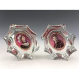 A pair of Bohemian cut glass and enamelled marriage salt cellars